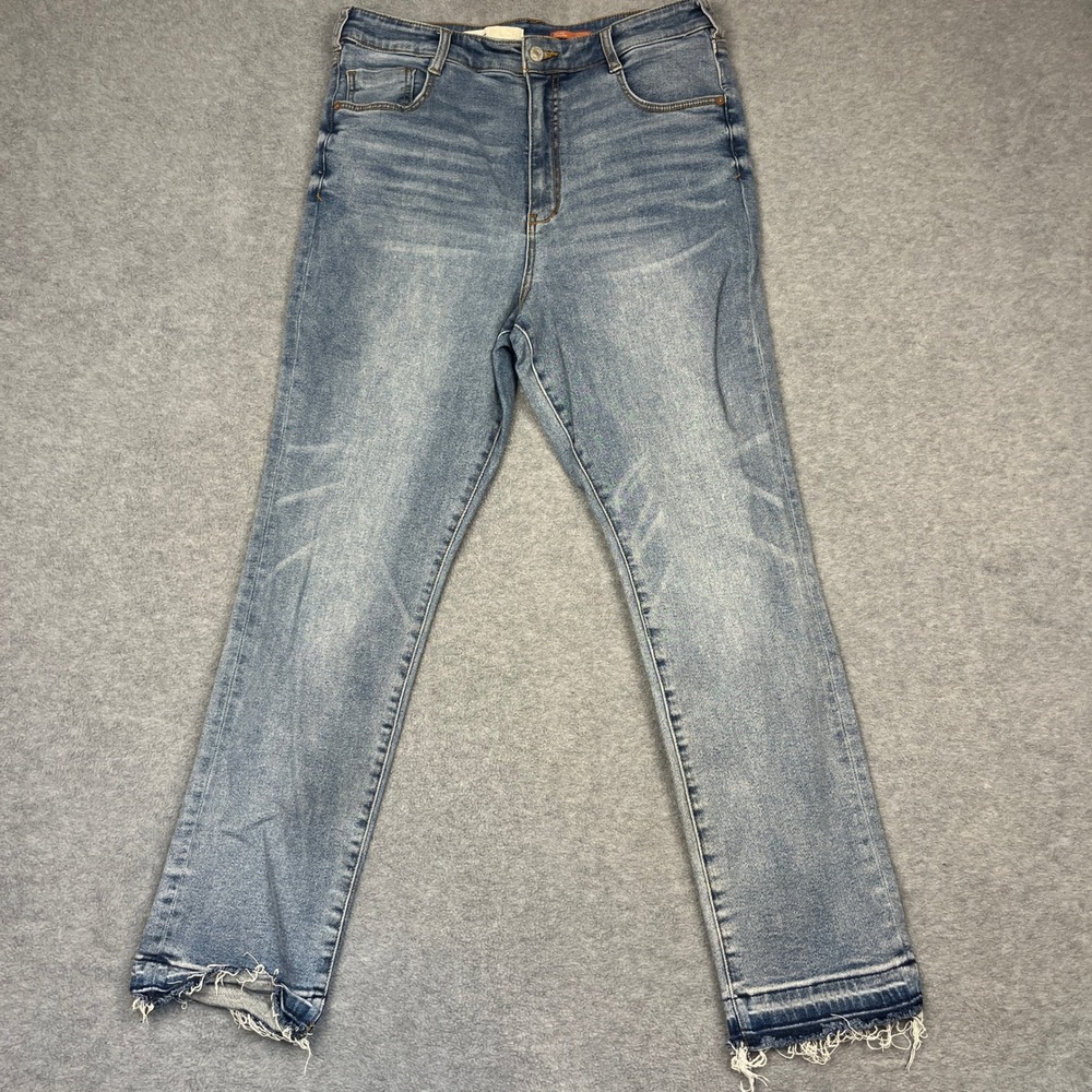 Pilcro Jeans Womens 32 Blue Anthropologie High Rise Straight Leg Frayed Hem
